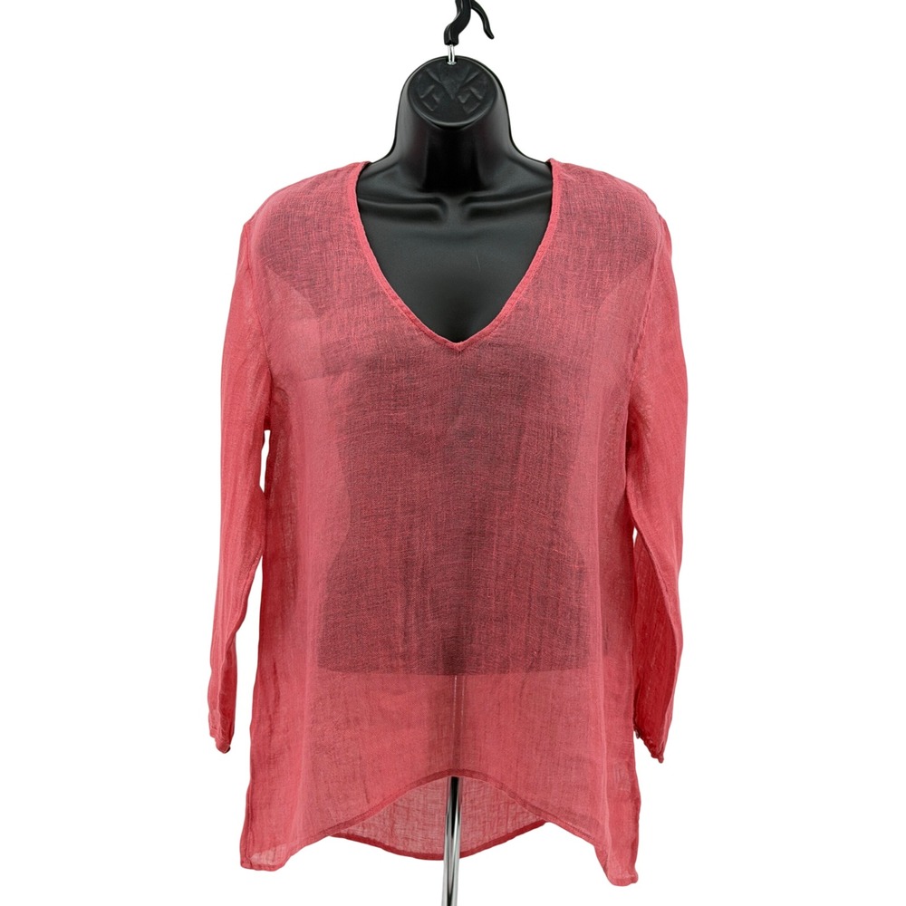 Eileen Fisher Tunic Womens XS V-Neck Italian Linen Sheer Long Sleeve